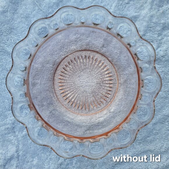 Vintage Old Colony Covered Butter Candy Dish Open Lace Pink Depression Glass - Picture 6 of 7